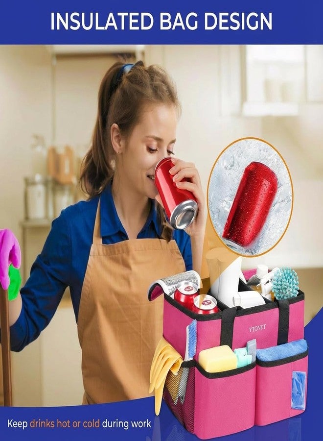 Ytonet Cleaning Caddy, Water Resistant Cleaning Supplies Organizer with Handle & Foldable Divider for Cleaners, Housekeeping Tote for Kitchen & Bathroom, Car Tool Caddy Organizer Bag, Rosered - Image 5