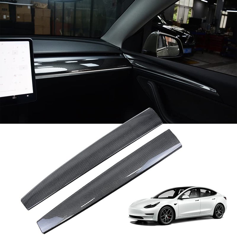 KKTRCAR Dashboard Cover WrapInter Dashboard Cover Compatible with Tesla Model 3 20212023 Model y 20192024 2 pcs Glossy Carbon Fiber