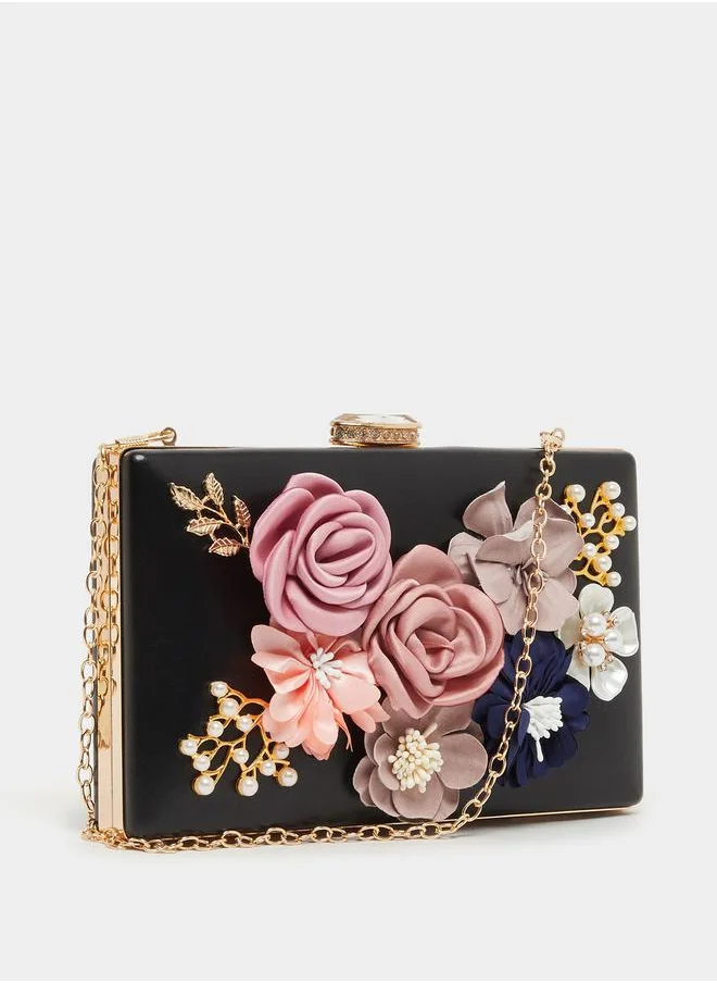 Styli Flower Embellished Clutch Chain Strap