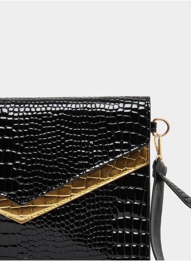 Styli Snake Skin Textured Clutch Bag  - Image 4
