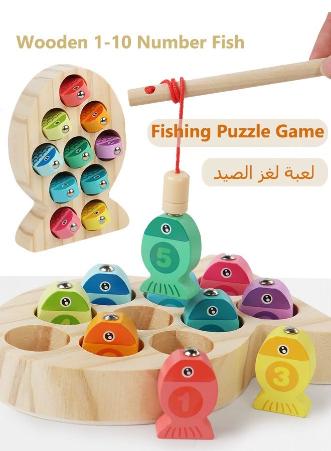 Intelligence Development Wooden Toys Magnetic Wooden Fishing Game –Numbers Sorting, Montessori Fine Motor Skills Toy, Wooden Children Fishing Toy Interactive Educational Gift for Toddlers & Preschool Kids - Image 1