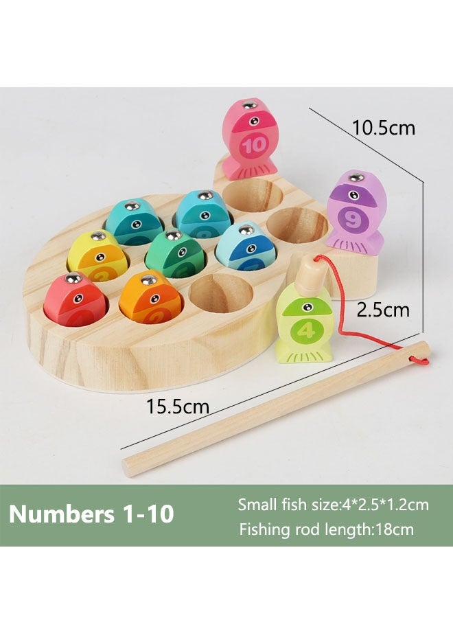 Intelligence Development Wooden Toys Magnetic Wooden Fishing Game –Numbers Sorting, Montessori Fine Motor Skills Toy, Wooden Children Fishing Toy Interactive Educational Gift for Toddlers & Preschool Kids - Image 2