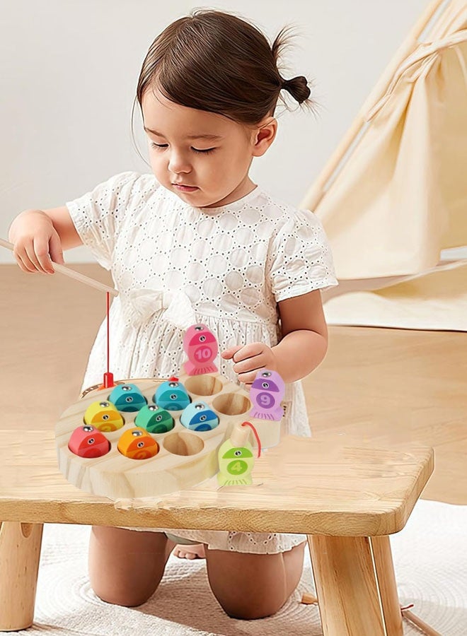 Intelligence Development Wooden Toys Magnetic Wooden Fishing Game –Numbers Sorting, Montessori Fine Motor Skills Toy, Wooden Children Fishing Toy Interactive Educational Gift for Toddlers & Preschool Kids - Image 3