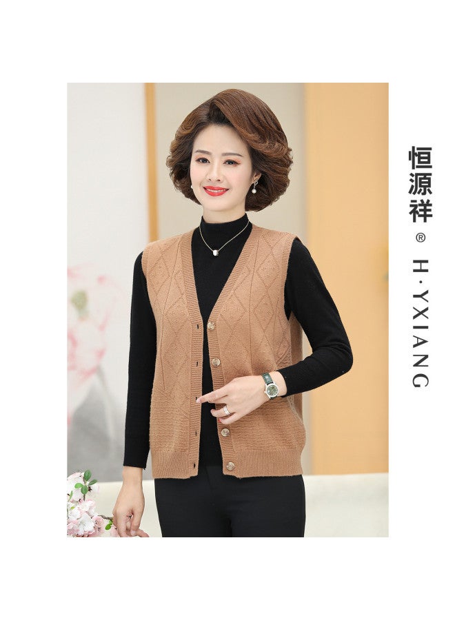 Hengyuanxiang Jacquard 25 Autumn Middle-Aged Cardigan Sleeveless V-Neck Mother'S Sweater Vest - Image 5