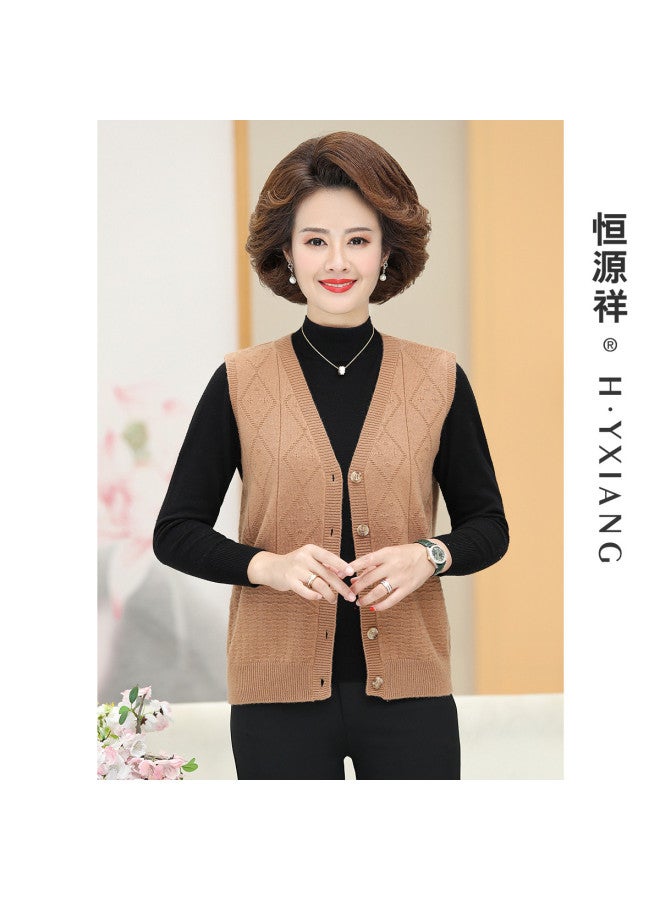 Hengyuanxiang Jacquard 25 Autumn Middle-Aged Cardigan Sleeveless V-Neck Mother'S Sweater Vest - Image 4
