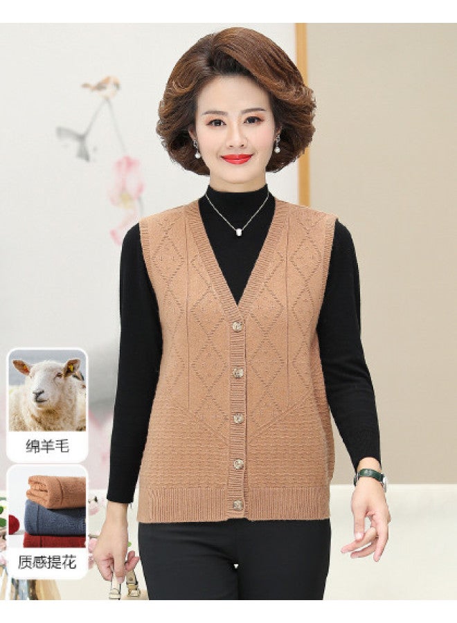 Hengyuanxiang Jacquard 25 Autumn Middle-Aged Cardigan Sleeveless V-Neck Mother'S Sweater Vest - Image 1