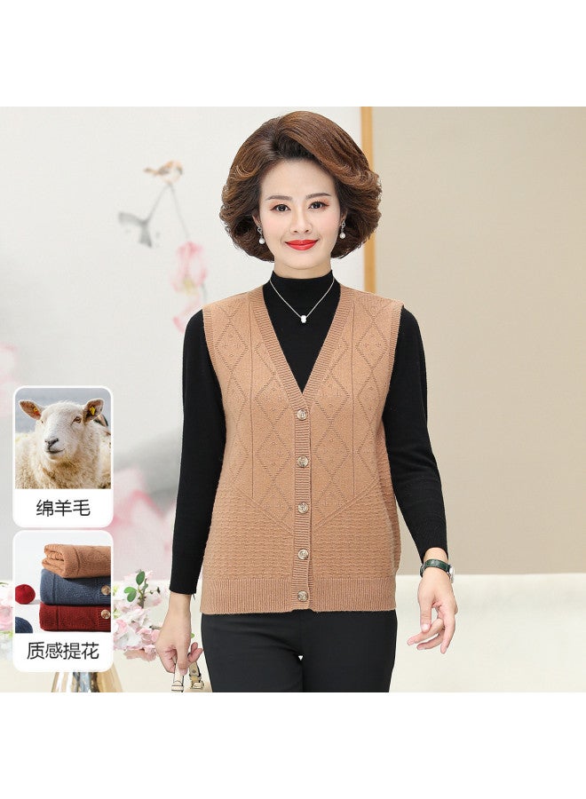 Hengyuanxiang Jacquard 25 Autumn Middle-Aged Cardigan Sleeveless V-Neck Mother'S Sweater Vest - Image 2
