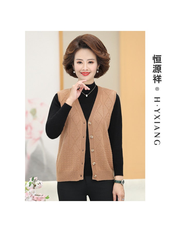 Hengyuanxiang Jacquard 25 Autumn Middle-Aged Cardigan Sleeveless V-Neck Mother'S Sweater Vest - Image 3