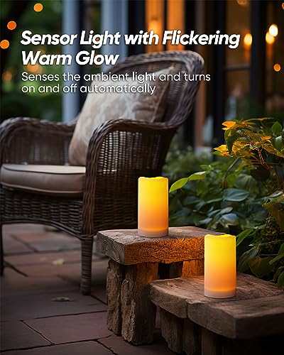 Homemory Solar Powered Candles Outdoor Waterproof, Flickering Glow, Rechargeable Candles, Solar Powered Candles for Outside, Lanterns, Sensor Only, Dusk to Dawn, Set of 3 - Image 5