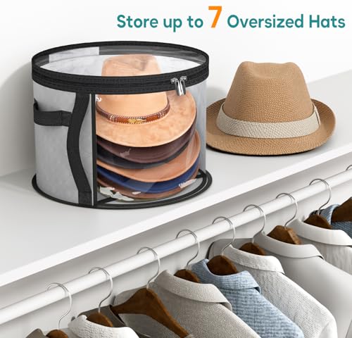 AOODA Oversized Clear Hat Storage Bag, Holds up to 7 Caps Cowboy Hat Organizer for Closet, Wide Brims Hat Case with Carrying Handles (Grey) - Image 2
