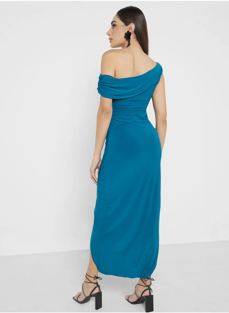 John Zack Side Slit Ruched Dress