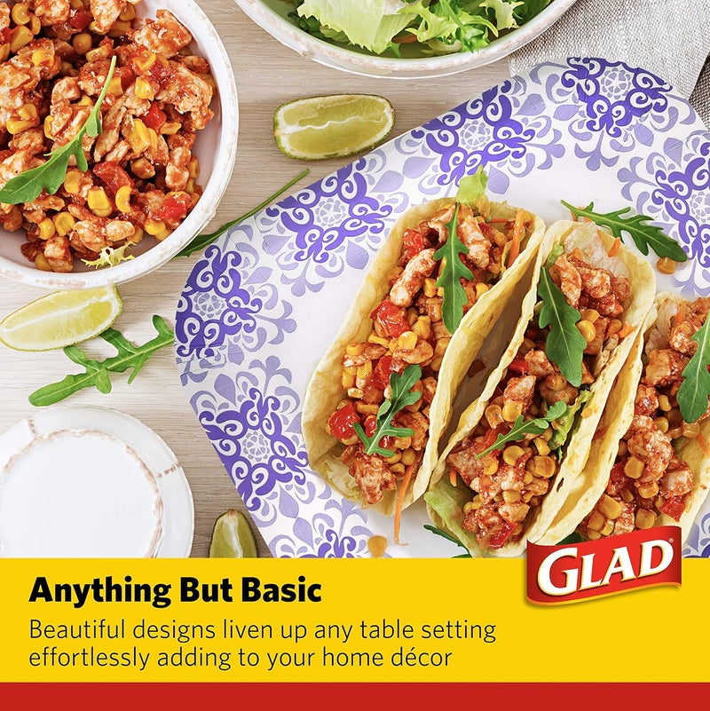 Glad Square Disposable Paper Plates for All Occasions | Soak Proof, Cut Proof, Microwaveable Heavy Duty Disposable Plates | 8.5" Diameter, 50 Count Bulk Paper Plates - Image 4