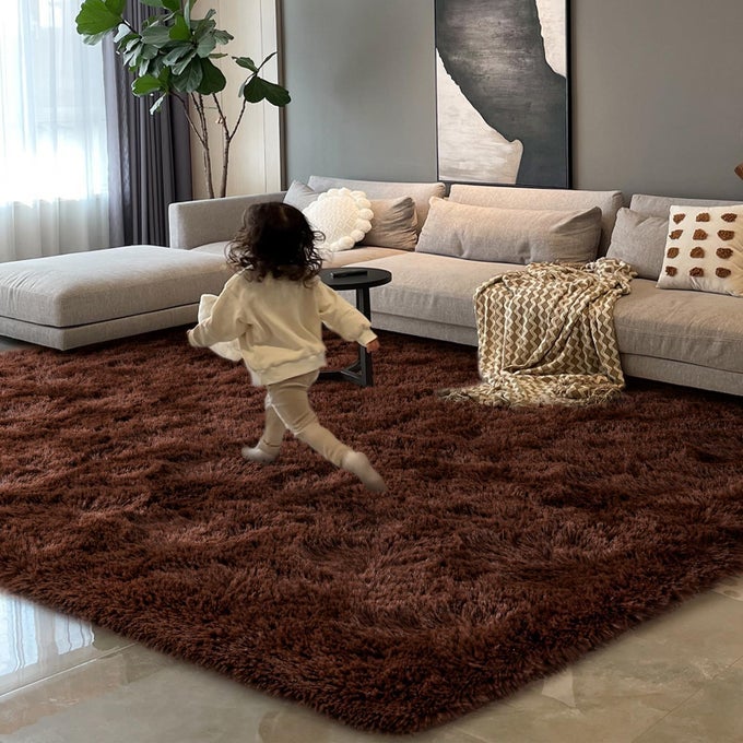 BROWN LIVING ROOM RUG 4X6 FEET FLUFFY AREA RUG MODERN SHAG RUGS FOR BEDROOM DORM SUPER SOFT AND COMFY CARPET CUTE CARPETS FOR KIDS NURSERY GIRLS HOME DECOR