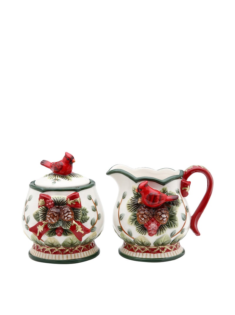 Cosmos Gifts Cosmos Evergreen Holiday Cardinal Sugar Creamer Set