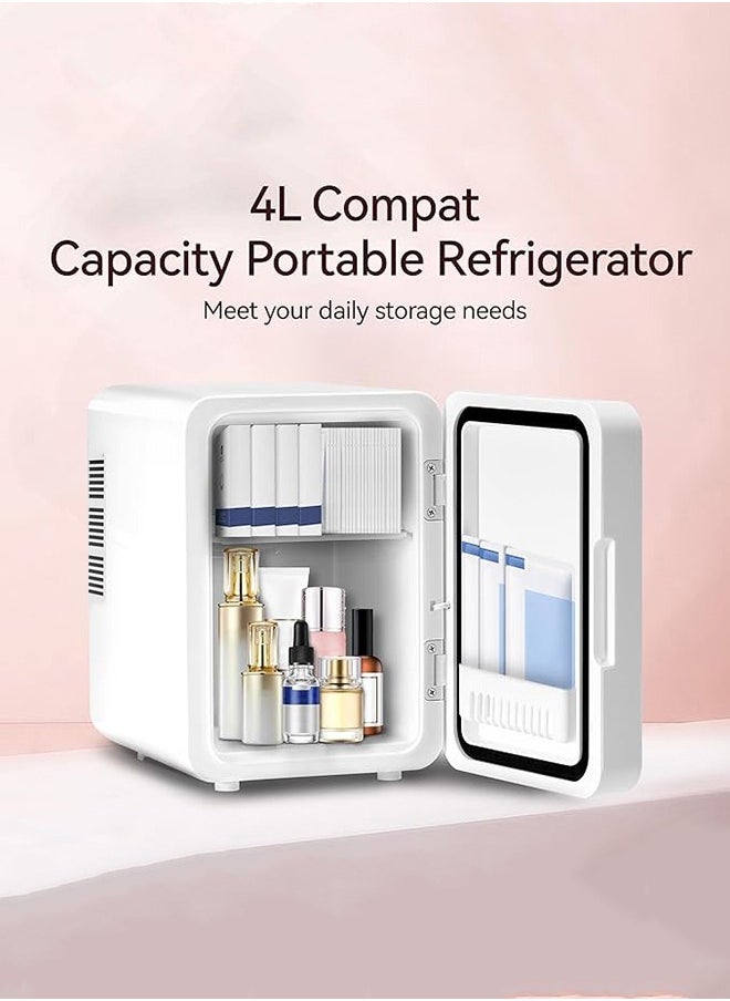 Generic 4L Mini Fridge Car Refrigerator with Dimmable LED Light Mirror  Portable Cosmetic & Makeup Storage Cooler & Warmer for Bedroom, Car, Office & Dorm White  - Image 2