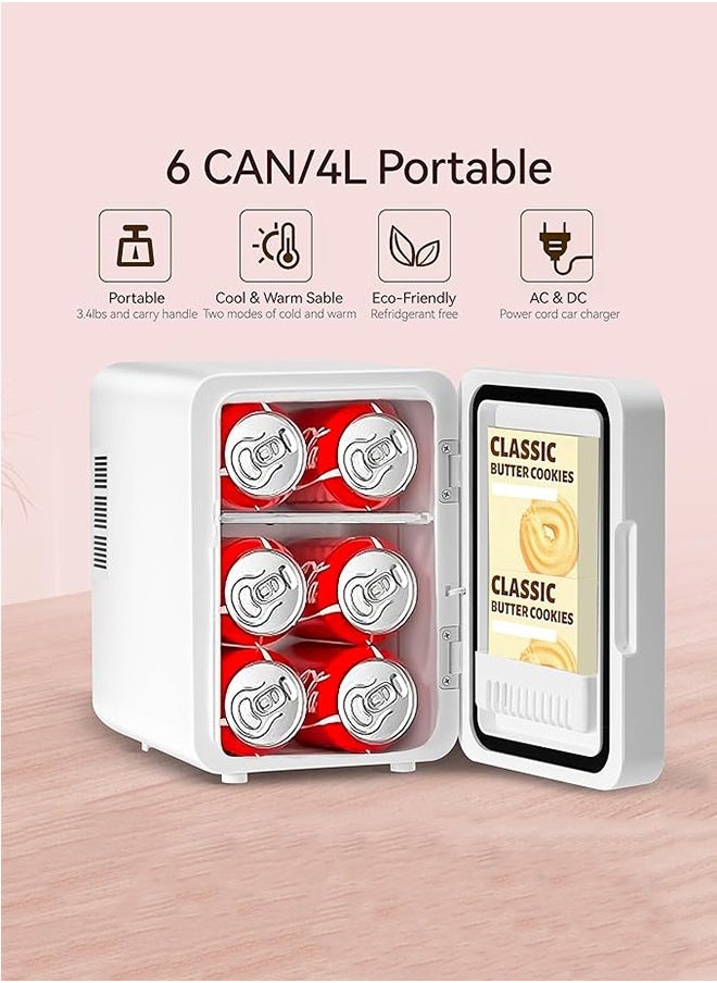 Generic 4L Mini Fridge Car Refrigerator with Dimmable LED Light Mirror  Portable Cosmetic & Makeup Storage Cooler & Warmer for Bedroom, Car, Office & Dorm White  - Image 4