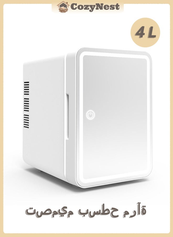 CozyNest 4L Skincare Mini Fridge with LED Mirror and Adjustable Light Portable Cooler and Warmer for Bedroom Office Car Dorm for Cosmetics Skincare and Food White - Image 1