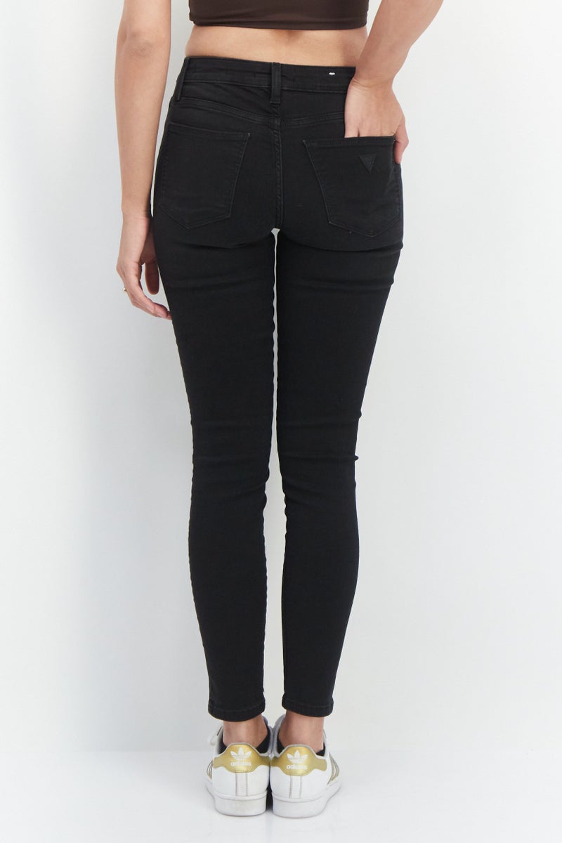 GUESS Women Skinny Fit Mid Waist Stretchable Denim Jeans, Black - Image 3