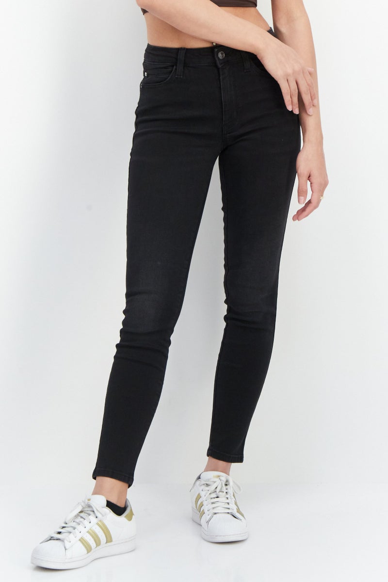 GUESS Women Skinny Fit Mid Waist Stretchable Denim Jeans, Black - Image 1
