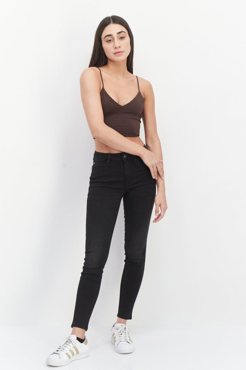 GUESS Women Skinny Fit Mid Waist Stretchable Denim Jeans, Black - Image 2