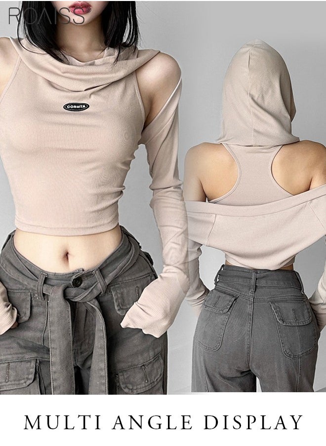 roaiss - 2-Piece Hoodie Set For Women Versatile Everyday Sleeveless Hooded Vest And Sun Protection Mini Crop Top Fashionable And Handsome Pullover - Image 1