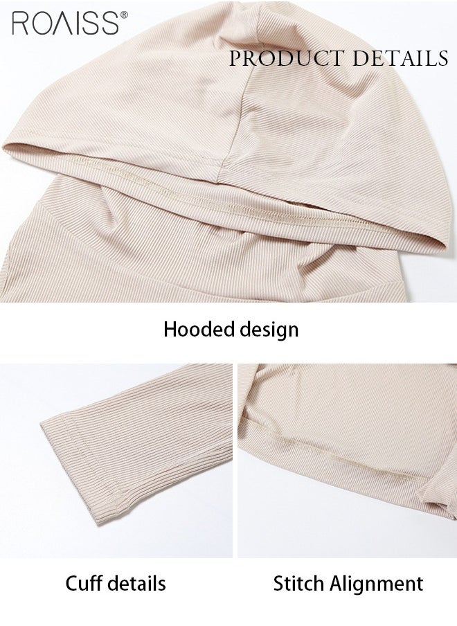 roaiss - 2-Piece Hoodie Set For Women Versatile Everyday Sleeveless Hooded Vest And Sun Protection Mini Crop Top Fashionable And Handsome Pullover - Image 1