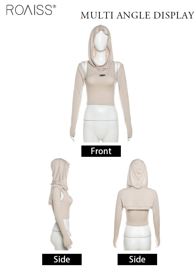 roaiss - 2-Piece Hoodie Set For Women Versatile Everyday Sleeveless Hooded Vest And Sun Protection Mini Crop Top Fashionable And Handsome Pullover - Image 1