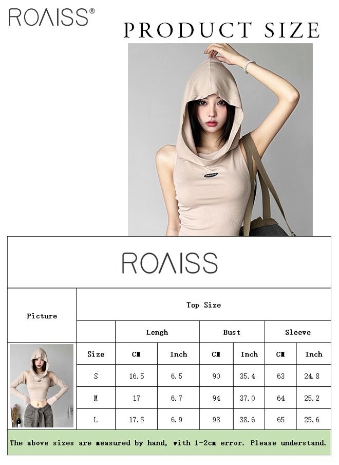 roaiss - 2-Piece Hoodie Set For Women Versatile Everyday Sleeveless Hooded Vest And Sun Protection Mini Crop Top Fashionable And Handsome Pullover - Image 1