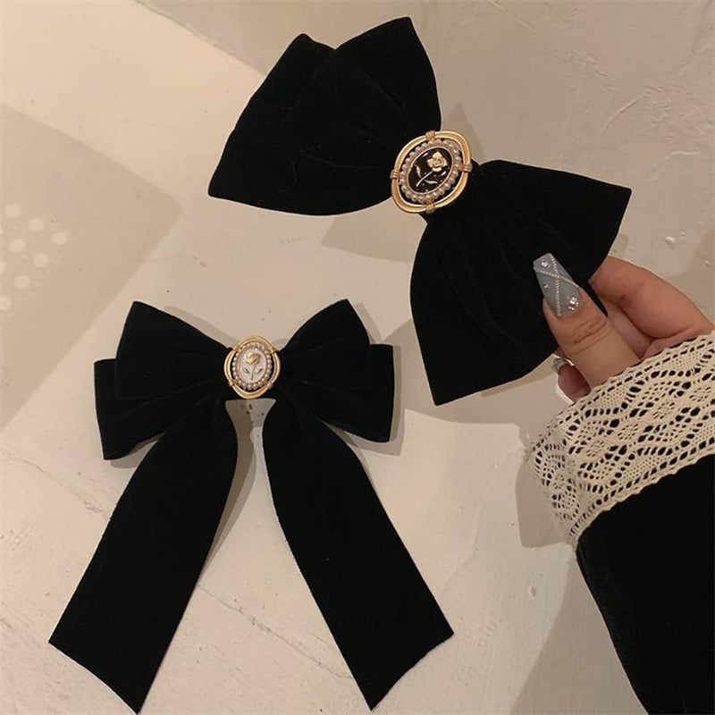 KASTWAVE Velvet Hair Bows, Black Ribbon Clips, Ponytail Barrettes Accessories, for Women Girls Party Holiday Birthday Decoration Back to School Gifts 2 pcs - Image 2