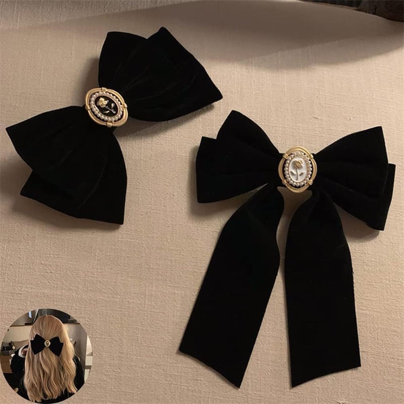 KASTWAVE Velvet Hair Bows, Black Ribbon Clips, Ponytail Barrettes Accessories, for Women Girls Party Holiday Birthday Decoration Back to School Gifts 2 pcs - Image 3