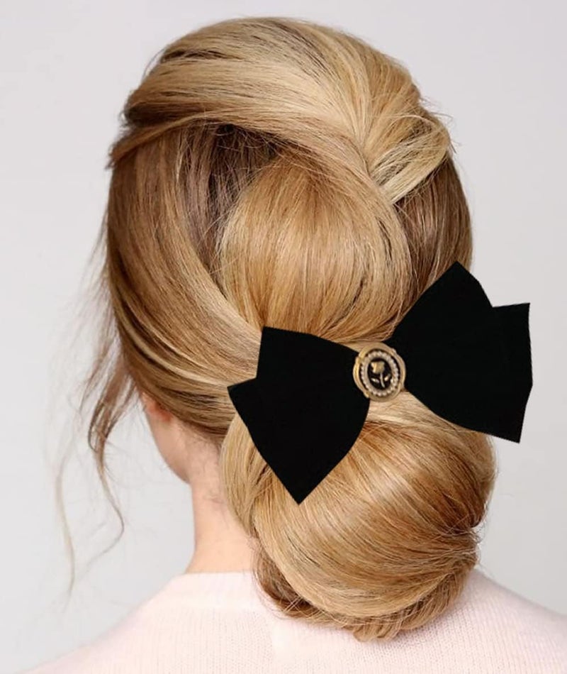 KASTWAVE Velvet Hair Bows, Black Ribbon Clips, Ponytail Barrettes Accessories, for Women Girls Party Holiday Birthday Decoration Back to School Gifts 2 pcs - Image 5