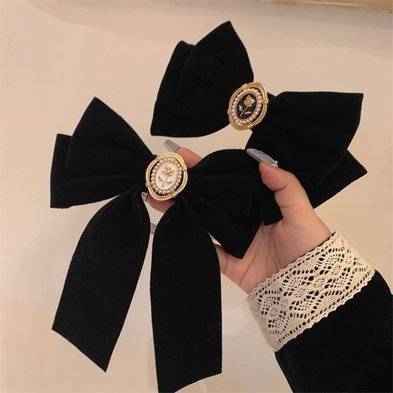 KASTWAVE Velvet Hair Bows, Black Ribbon Clips, Ponytail Barrettes Accessories, for Women Girls Party Holiday Birthday Decoration Back to School Gifts 2 pcs - Image 4
