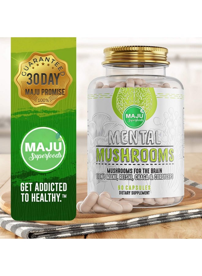 Maju Superfoods - Maju Mental Mushroom Capsules 90Ct Mushroom Extract Supplement W/Lion Mane Cordyceps Reishi And Chaga Boost Your Focus Energy Wellness And Immune System Nootropic Mushrooms Immune Support - Image 1
