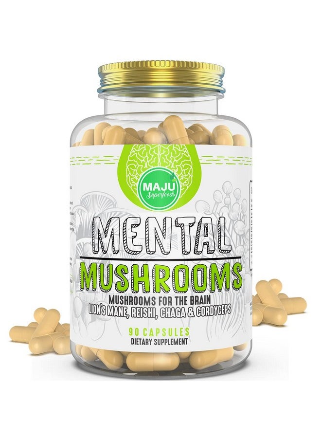 Maju Superfoods - Maju Mental Mushroom Capsules 90Ct Mushroom Extract Supplement W/Lion Mane Cordyceps Reishi And Chaga Boost Your Focus Energy Wellness And Immune System Nootropic Mushrooms Immune Support - Image 1