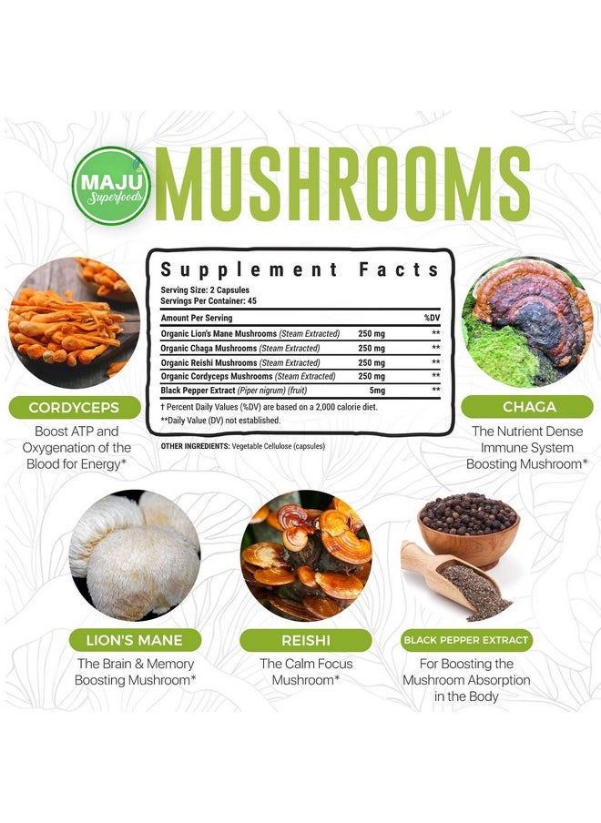Maju Superfoods - Maju Mental Mushroom Capsules 90Ct Mushroom Extract Supplement W/Lion Mane Cordyceps Reishi And Chaga Boost Your Focus Energy Wellness And Immune System Nootropic Mushrooms Immune Support - Image 1