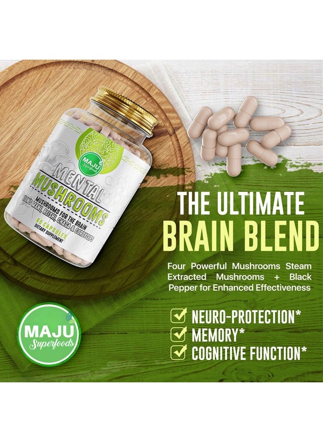 Maju Superfoods - Maju Mental Mushroom Capsules 90Ct Mushroom Extract Supplement W/Lion Mane Cordyceps Reishi And Chaga Boost Your Focus Energy Wellness And Immune System Nootropic Mushrooms Immune Support - Image 1