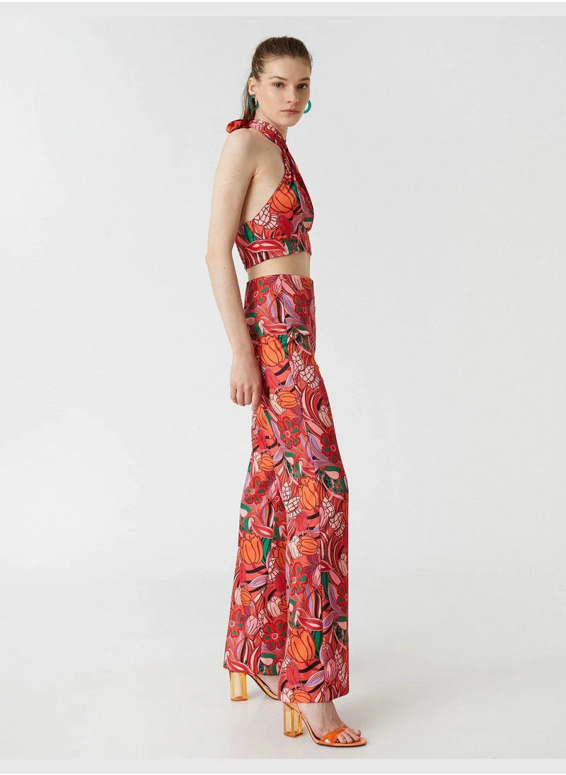 KOTON Melis Ağazat X Koton - Flared Leg High Waist Floral Patterned Trousers
