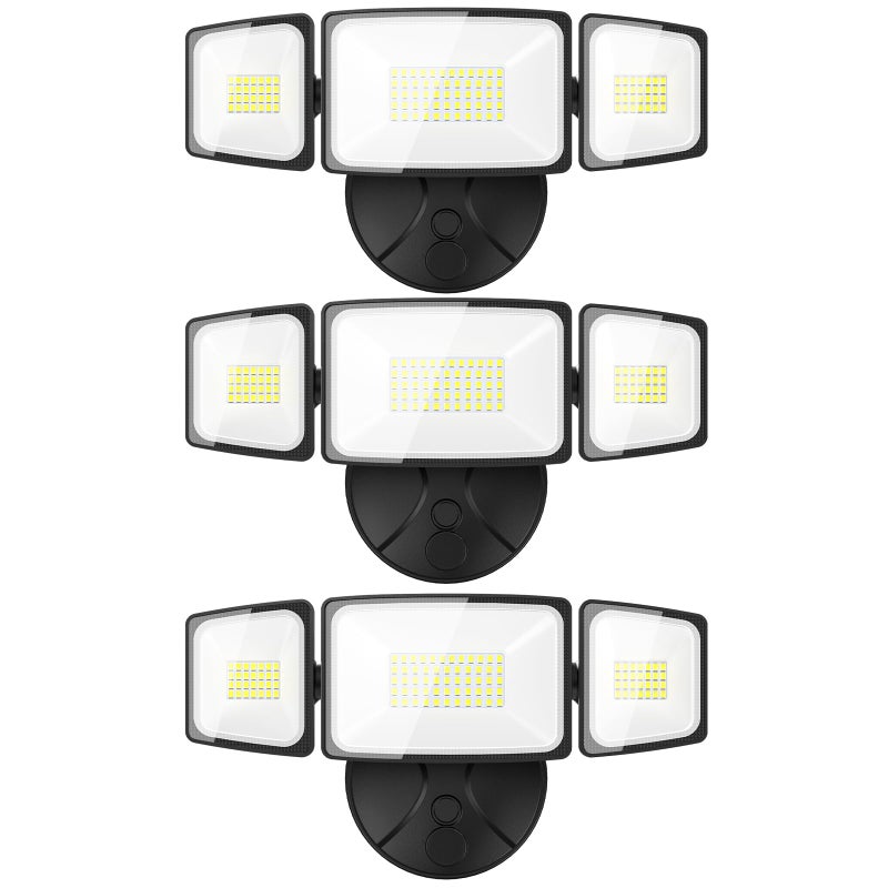 Onforu 3 Packs 60W Flood Lights Outdoor 6000LM Brightness Security LightsSwitch Controlled IP65 Waterproof 6500K Exterior LED Flood Light with 3 Adjustable Heads for Yard Home