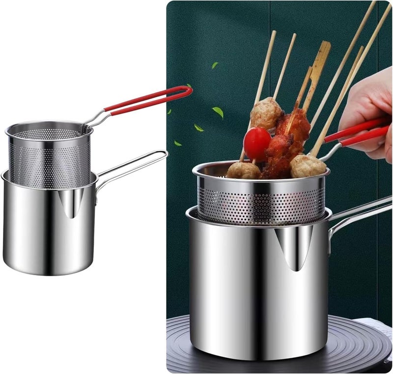 Stainless Steel Deep Fryer with Basket and Strainer, Oil Frying Pan with Splash Guard and Heat Resistant Handle, Suitable for Chicken and French Fries Easy to Clean for Home Use - Image 1