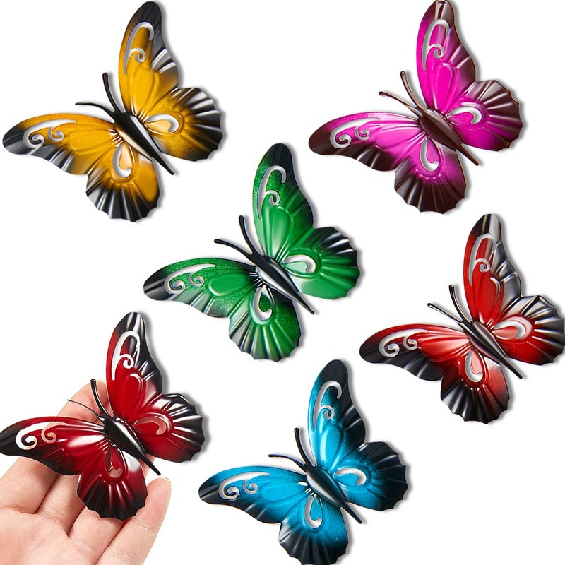 Ripeng 6 Pieces Metal Butterfly Wall Art Metal Butterfly Sculpture Hanging Ornaments Garden for Indoor Outdoor Yard Wall Decor 35 x 28 Inches