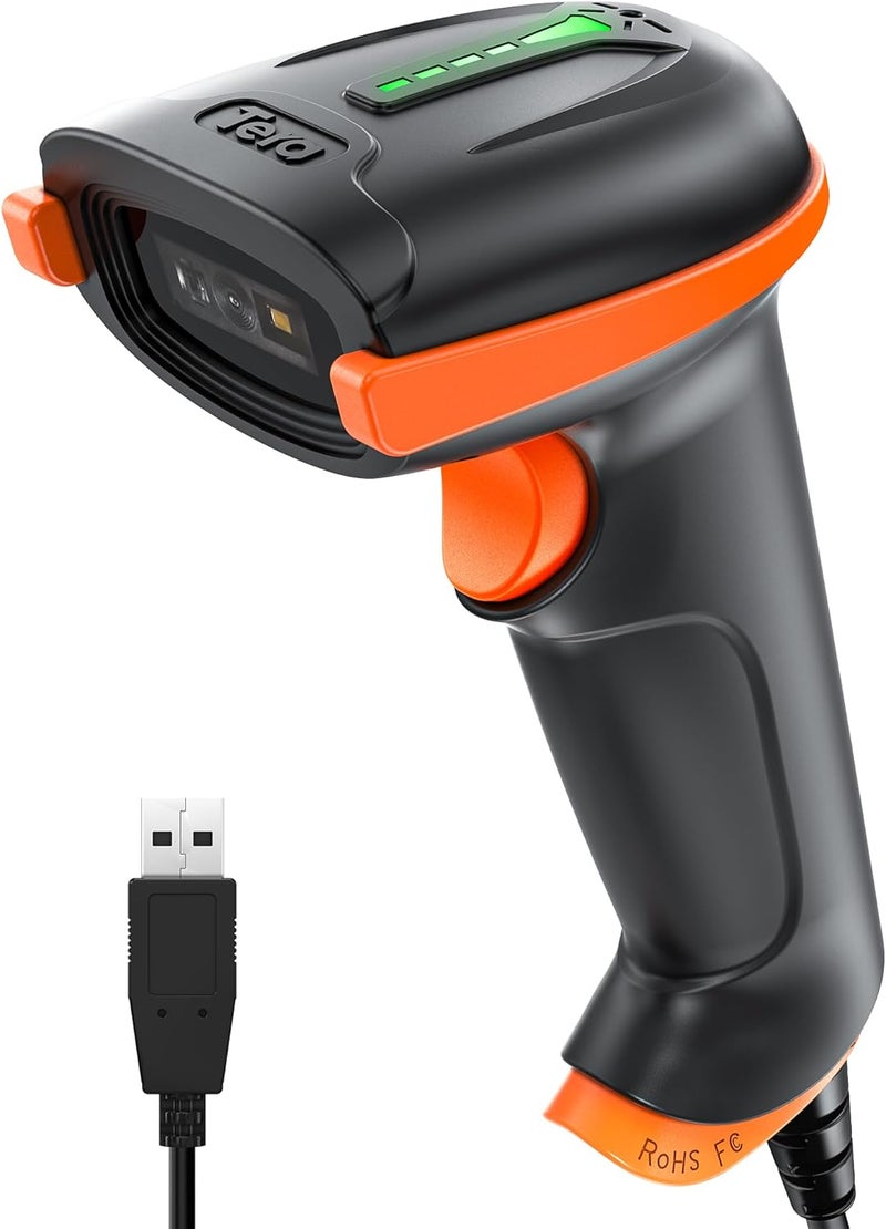 Tera Upgraded USB 1D 2D QR Barcode Scanner Wired, Officially Certified Dustproof Shockproof Waterproof IP65 Ergonomic Handle Fast and Precise Scan for Windows Linux Plug and Play Model D5100Y - Image 1