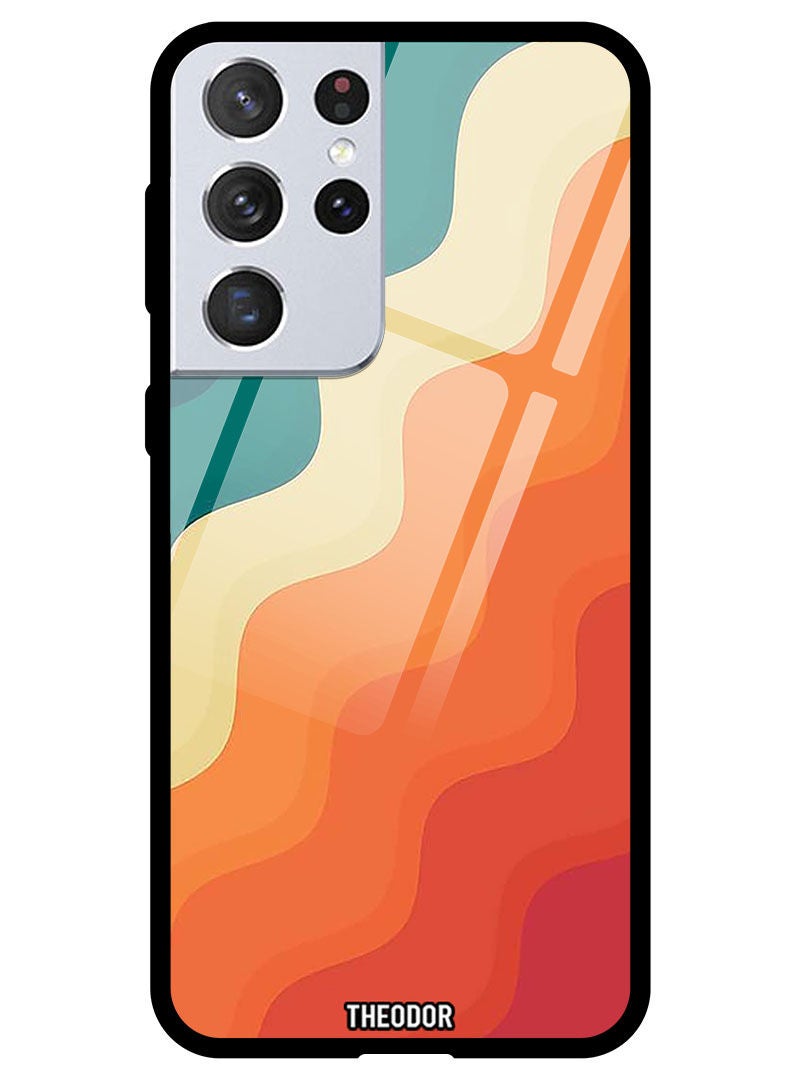 Theodor Protective Tempered Glass Case Cover Samsung Galaxy S21 ULTRA Curvy stripes - Image 1