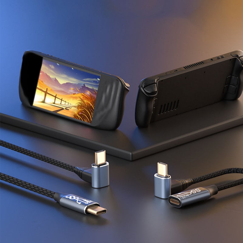 كابل USB مائل بزاوية 90 درجة 4K 60 يدعم شحن سريع USB C دعمًا كاملاً من النوع Type C 3.2 جيل 2 مع قدرة PD100 واط لجهاز Steam Deck - Image 3