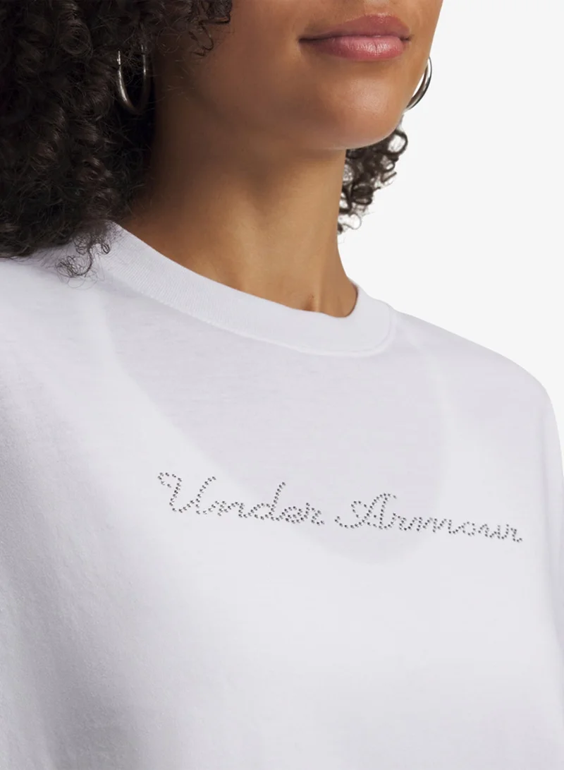Under Armour White /  / White Essential Logo Cropped T-Shirt for Women | Best Price UAE