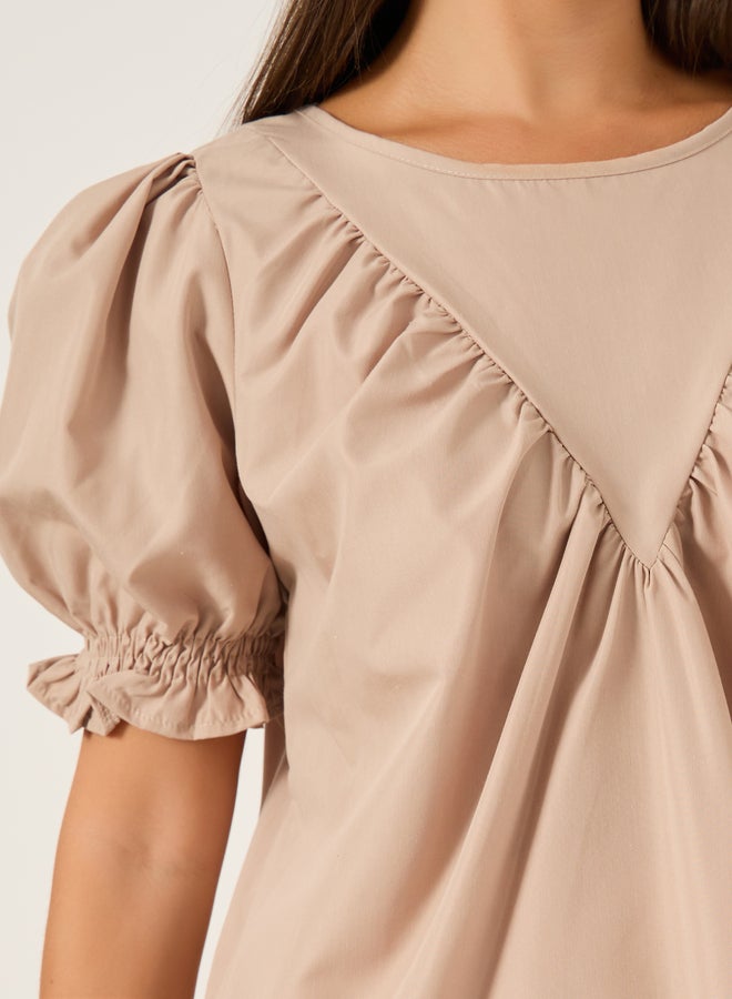 Styli Solid Puff Sleeves Top with Smocked Cuffs  - Image 3