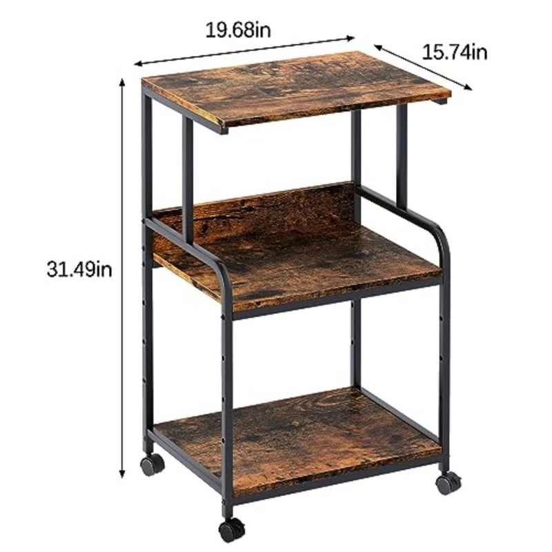 Printer Stand Table with Storage, 3d Printer Shelf, Printer Organizer With Shelf and Wheels, Rolling Cart for Folders, Books, for Fax Machine, Scanner, Home Office, Desk, Rustic - Image 3