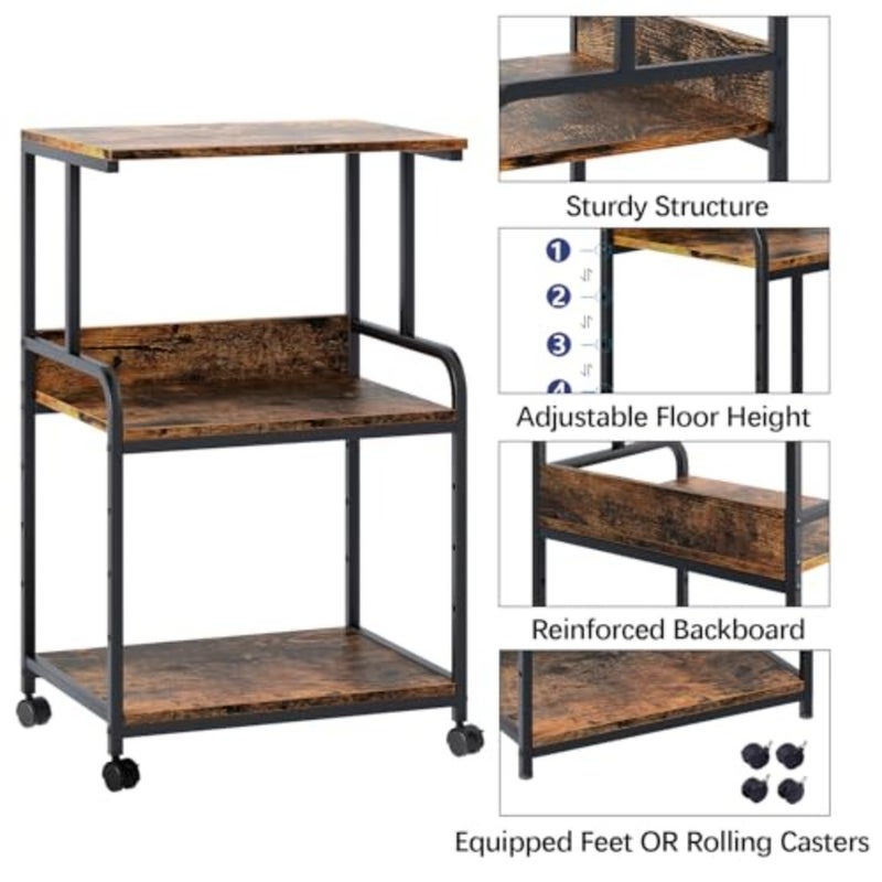 Printer Stand Table with Storage, 3d Printer Shelf, Printer Organizer With Shelf and Wheels, Rolling Cart for Folders, Books, for Fax Machine, Scanner, Home Office, Desk, Rustic - Image 5
