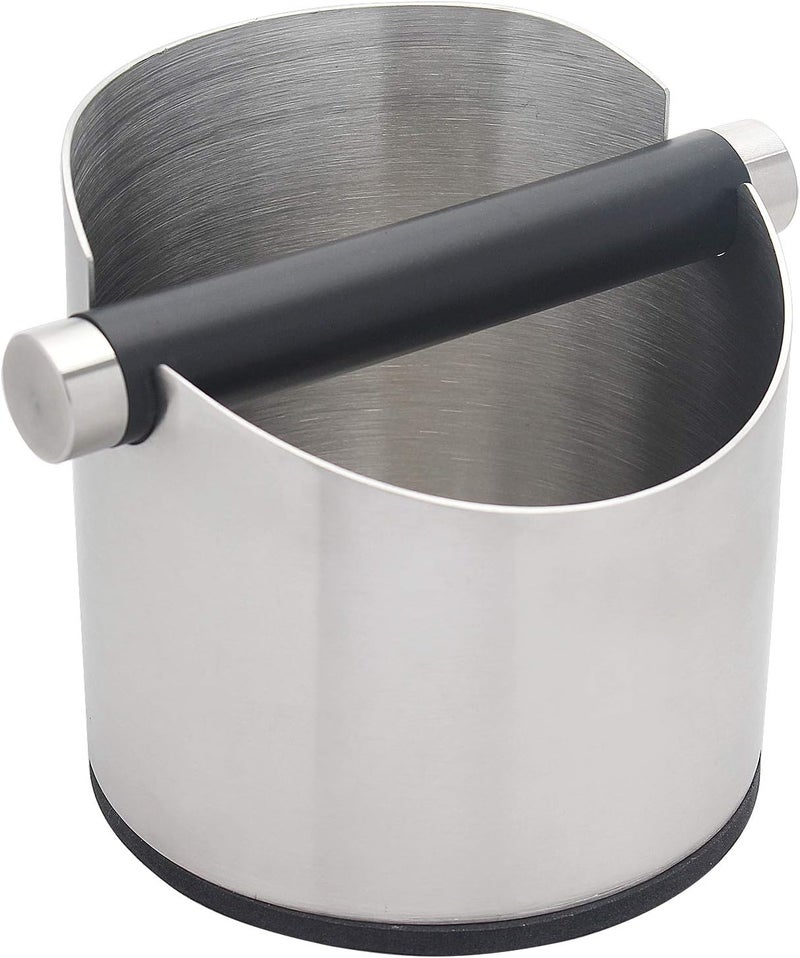 DIBTSA Espresso Knock Box, Stainless Steel Coffee Grounds Knock Box, With Removable Knock Bar and Non-Slip Rubber Base (Silver) - Image 1