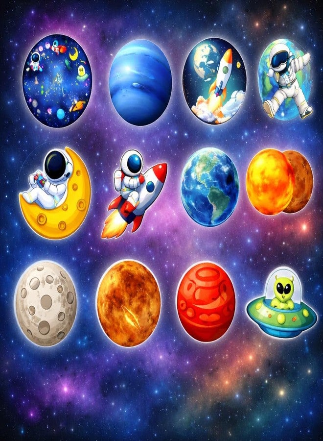 pixelfox زينة معلقة لحفلات أعياد الميلاد من بيكسلفوكس بتصميم الفضاء (عبوة من 12 قطعة) - مجسمات رواد فضاء وصواريخ وكواكب مقاس 6 بوصات لحفلات الأطفال والاحتفالات ذات الطابع الفضائي وتزيين الغرف - Image 1