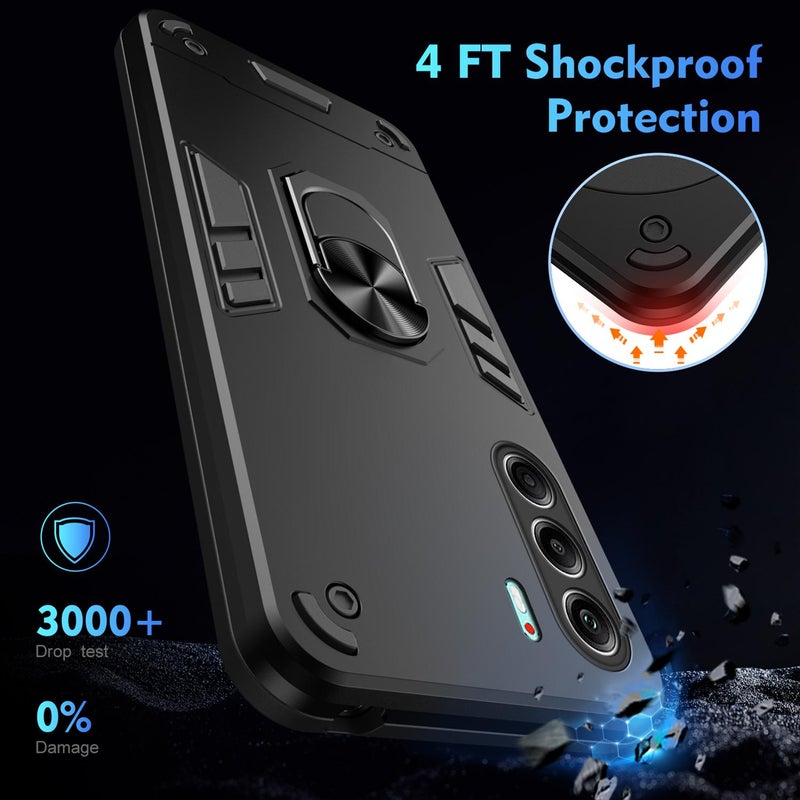 HuHa Case Cover For Tecno Camon 40 Pro 5G Shockproof Metal Ring Holder Phone Case(Black) - Image 4
